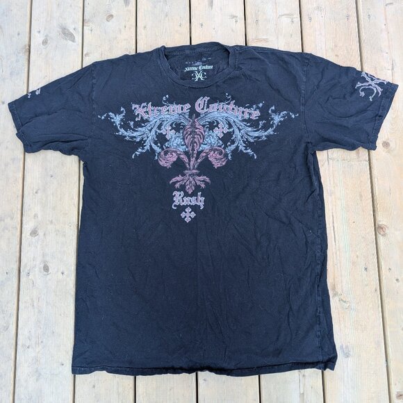 Vintage Y2K Xtreme Couture T-Shirt Men 2XL Black Graphic Print Crew Neck Retro - Picture 1 of 8